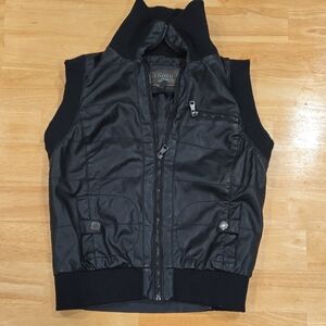 Women's Black Leather Sleeveless Vest